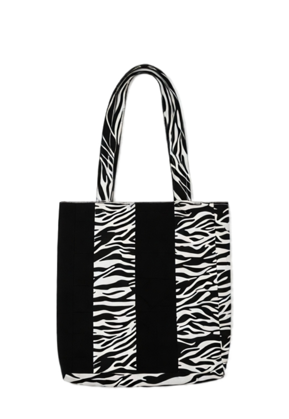 Native Youth Zebra Print Tote Bag Black White Canvas